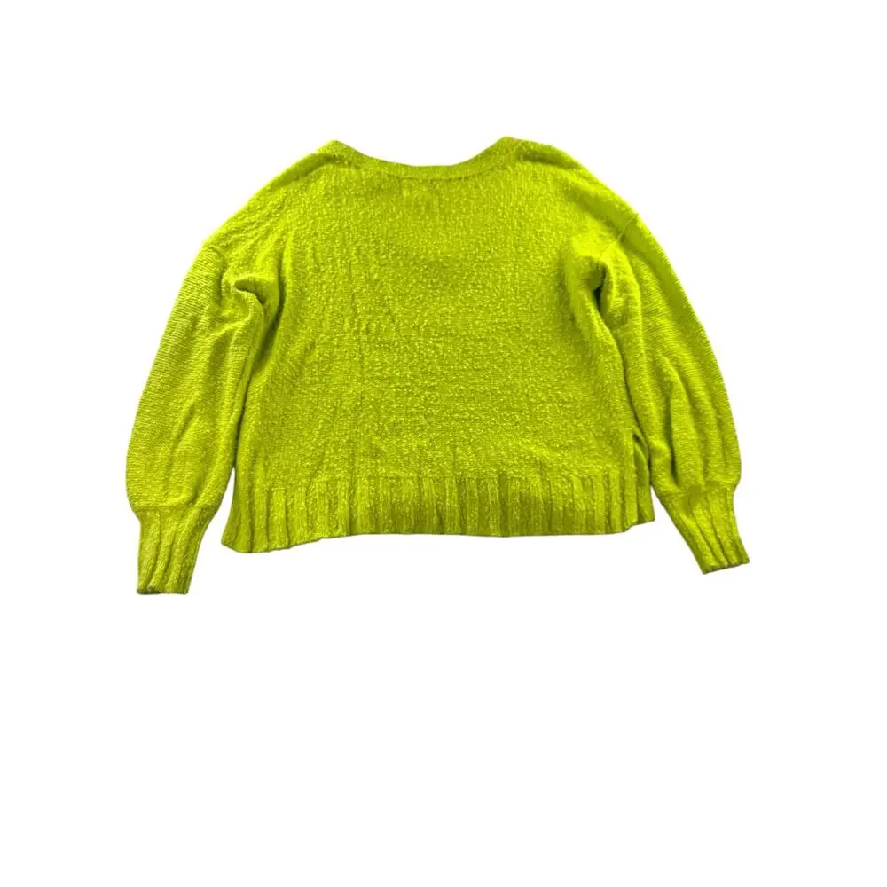 Pilcro Boucle Knit Neon Green V-Neck Sweater Womens Medium Cotton Slouchy